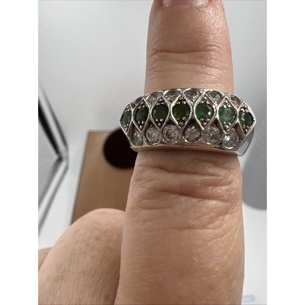 Vintage Estate 925 NF Ring Sterling Silver Dome Pave Emerald & CZ 7.25 QJewelry - Picture 5 of 12